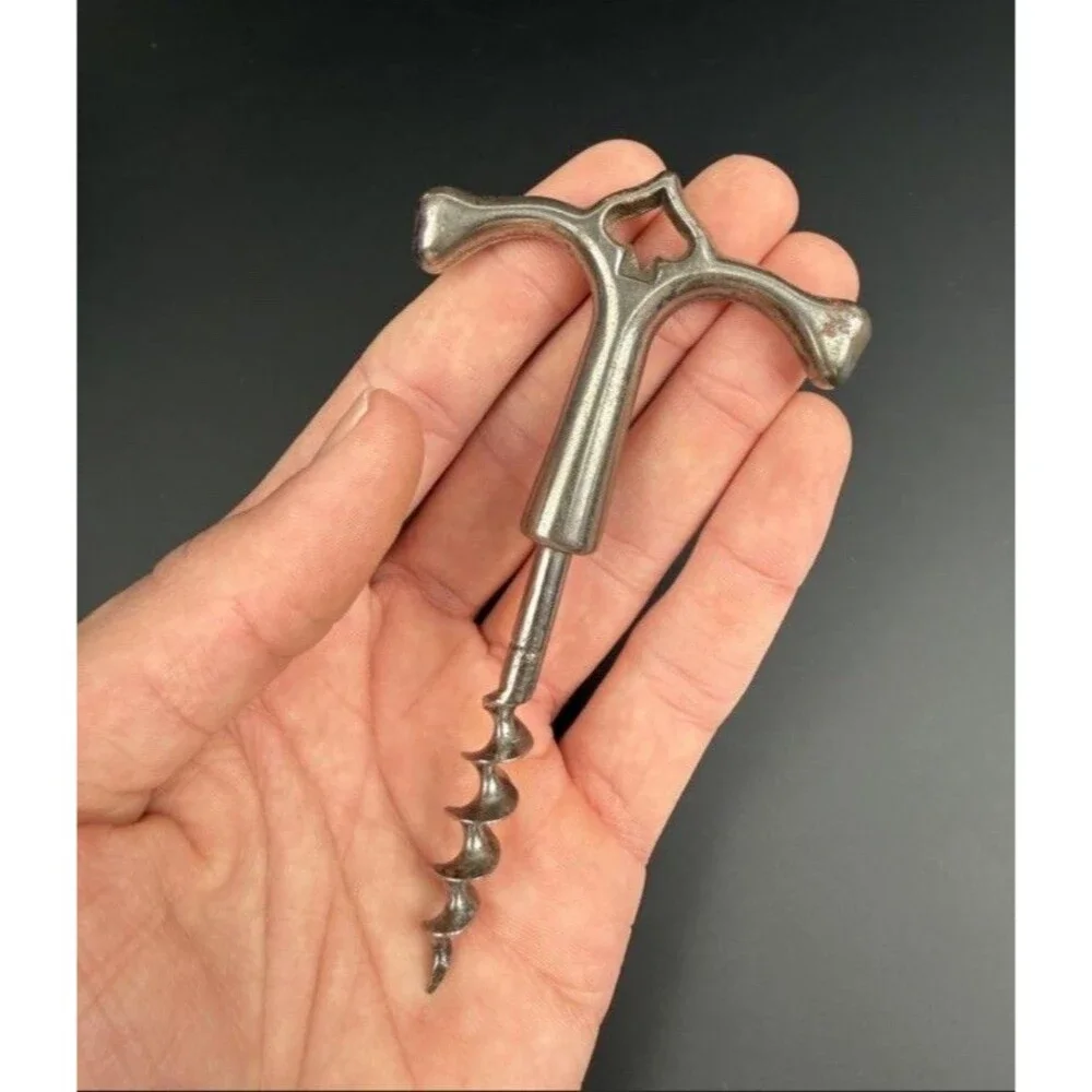 Antique Victorian Era Spade Playing Card 3-Finger Pull Corkscrew 4.5”